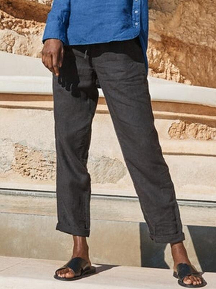 Dame afslappede linnedbukser med elastisk talje og praktiske lommer Stilla