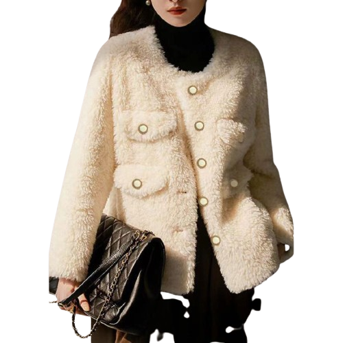 Stilla | Kunstpelz Jacke mit Kontrast Taschen