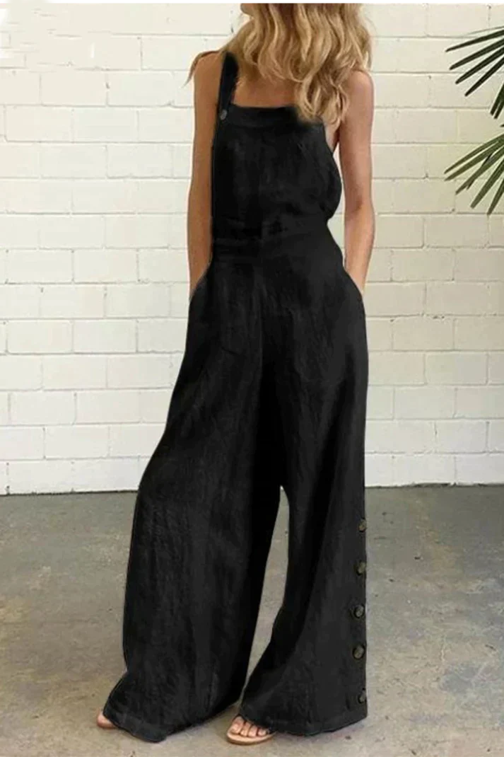 Stilla | Almindelig Jumpsuit Med Firkantet Krave Og Solidt Spænde