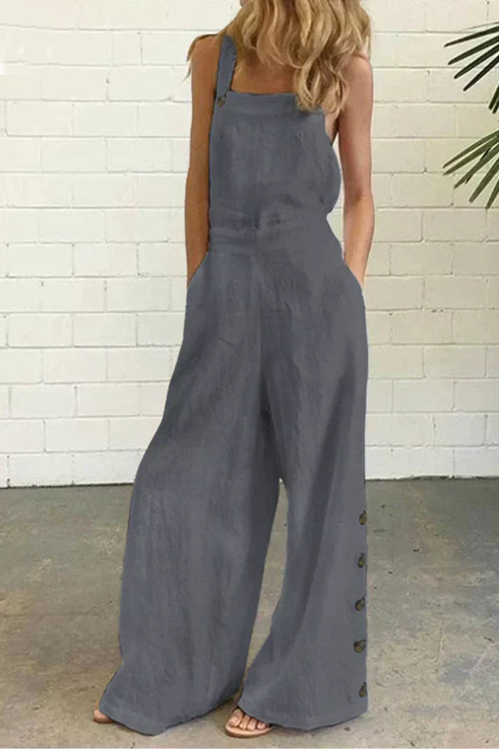 Stilla | Almindelig Jumpsuit Med Firkantet Krave Og Solidt Spænde