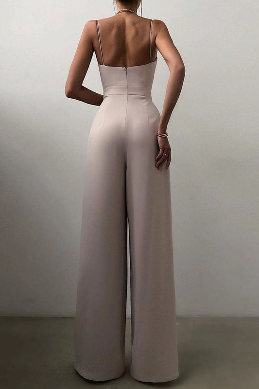Stilla | Mode Afslappet Solid Patchwork V-hals Løse Jumpsuits