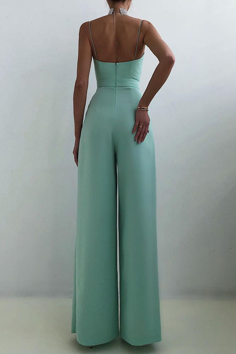 Stilla | Mode Afslappet Solid Patchwork V-hals Løse Jumpsuits