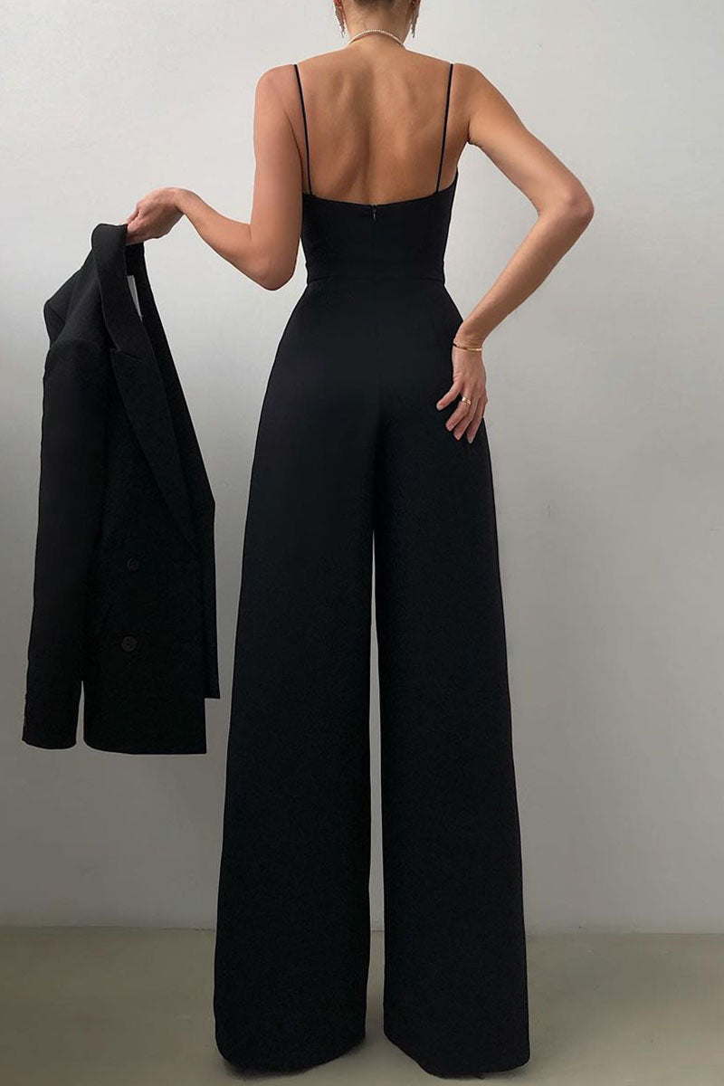 Stilla | Mode Afslappet Solid Patchwork V-hals Løse Jumpsuits