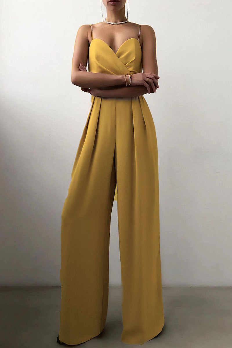 Stilla | Mode Afslappet Solid Patchwork V-hals Løse Jumpsuits