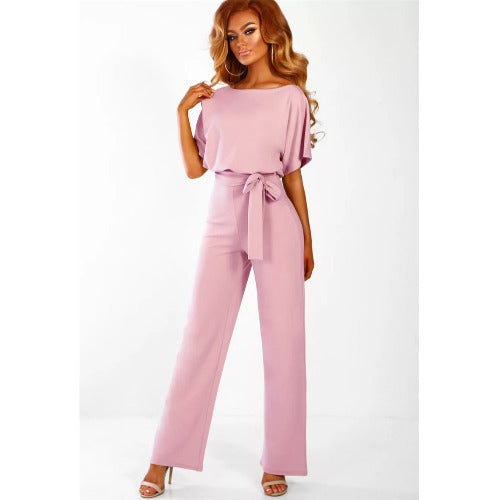 Dame bredbenet jumpsuit med stilfuld bindebælte Stilla