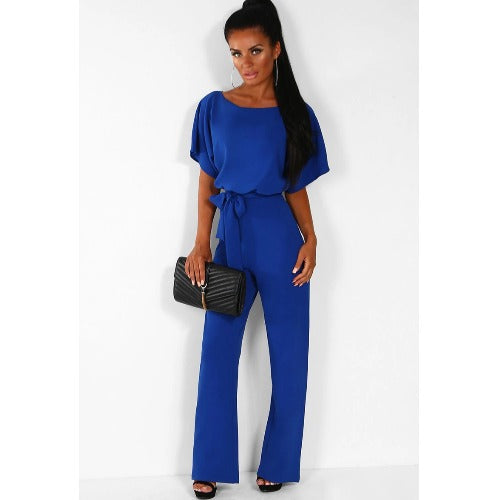 Dame bredbenet jumpsuit med stilfuld bindebælte Stilla