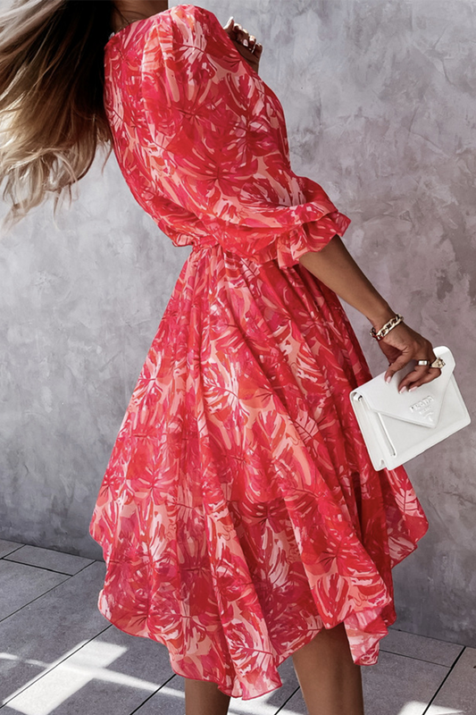 Stilla | Mode Elegant Blomst Spænde Med Bælte V-hals Uregelmæssig Kjole Kjoler