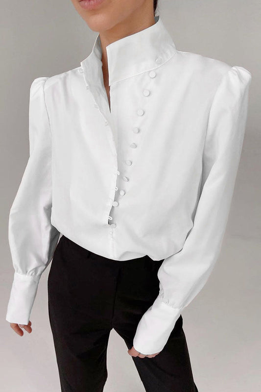 Stilla | Patchwork Bluser Ensfarvet Mode Street Med Ståkrave
