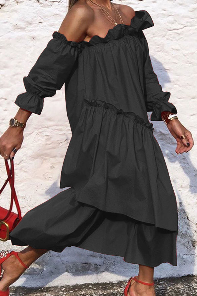 Stilla | Fashion Street Solid Split Joint Off the Shoulder Uregelmæssige Kjoler