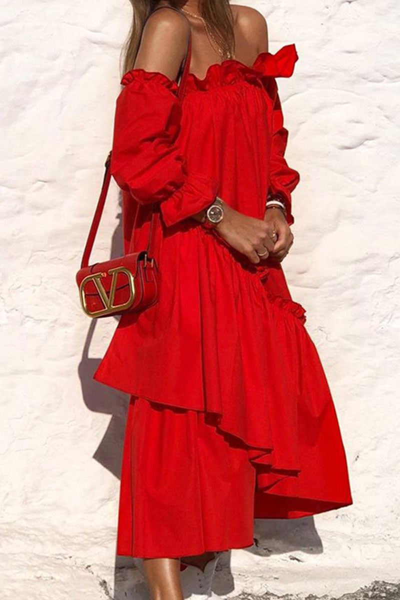 Stilla | Fashion Street Solid Split Joint Off the Shoulder Uregelmæssige Kjoler