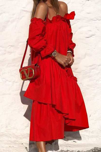 Stilla | Fashion Street Solid Split Joint Off the Shoulder Uregelmæssige Kjoler