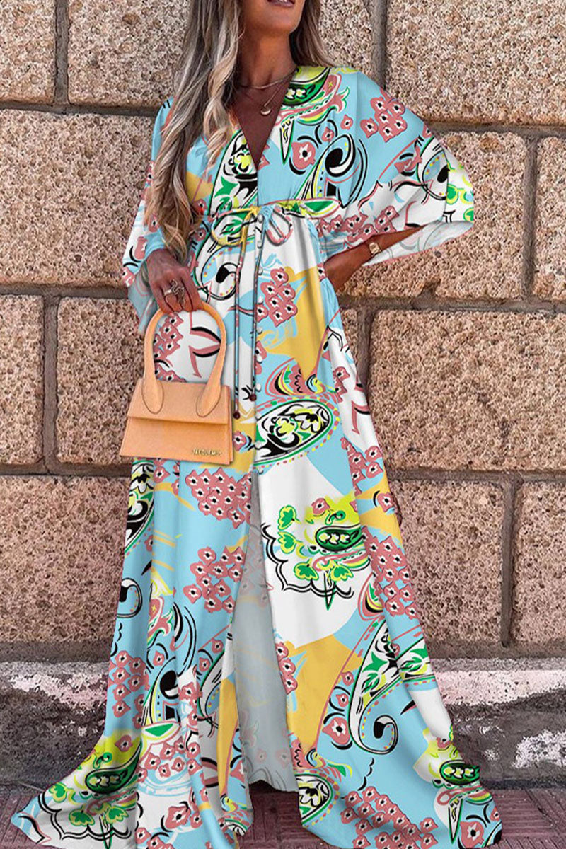 Stilla | Mode Elegant Print Split Joint V-hals A-linje Kjoler