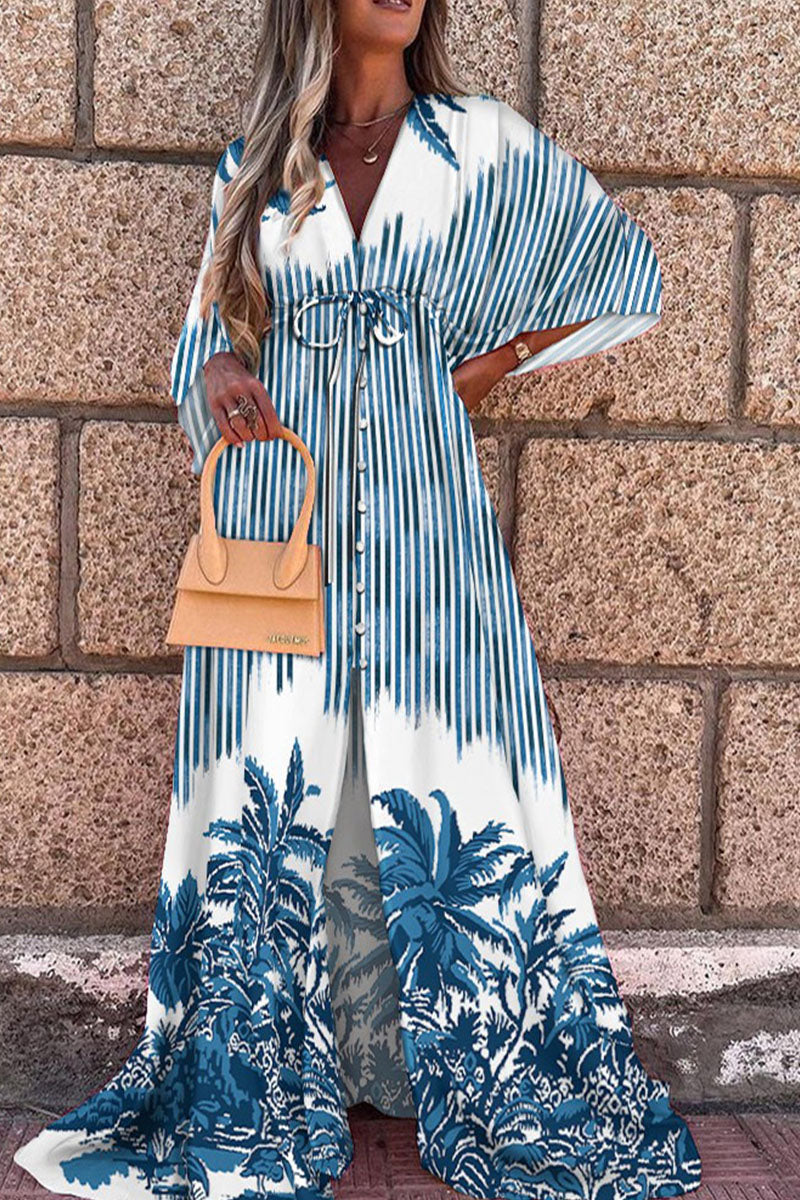 Stilla | Mode Elegant Print Split Joint V-hals A-linje Kjoler