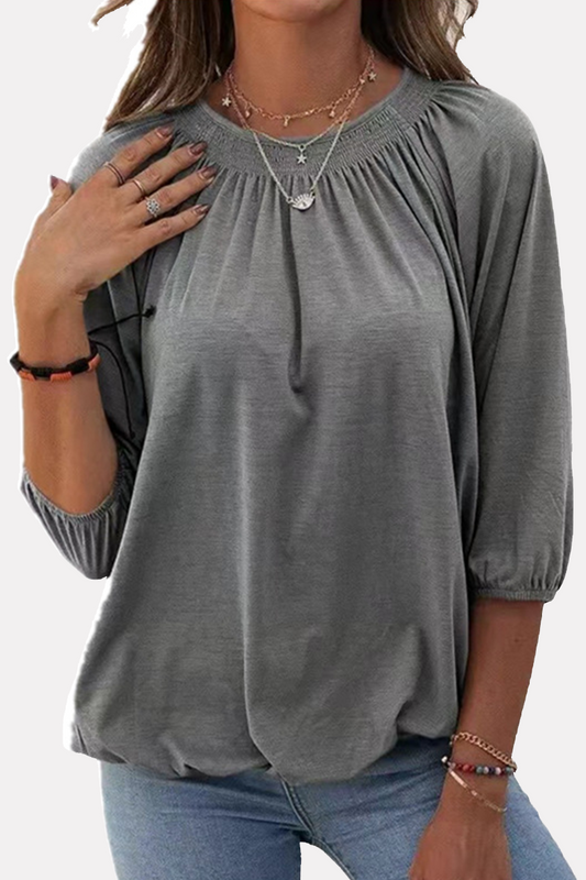 Stilla | Ensfarvede Lette T-shirts Med Rund, Plisseret, Slidsede Udsnit