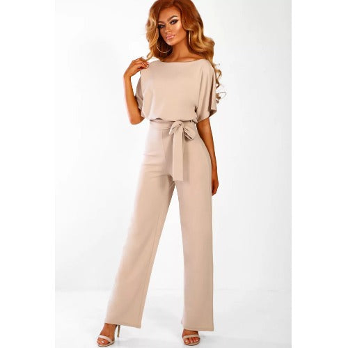 Dame bredbenet jumpsuit med stilfuld bindebælte Stilla