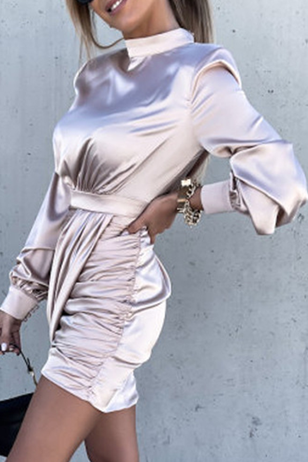 Stilla | Mode Elegant Ensfarvet Split Sammenfoldet Mandarin Krave Indpakket Nederdel Kjoler