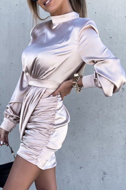 Stilla | Mode Elegant Ensfarvet Split Sammenfoldet Mandarin Krave Indpakket Nederdel Kjoler