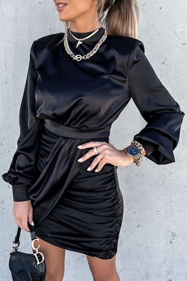 Stilla | Mode Elegant Ensfarvet Split Sammenfoldet Mandarin Krave Indpakket Nederdel Kjoler