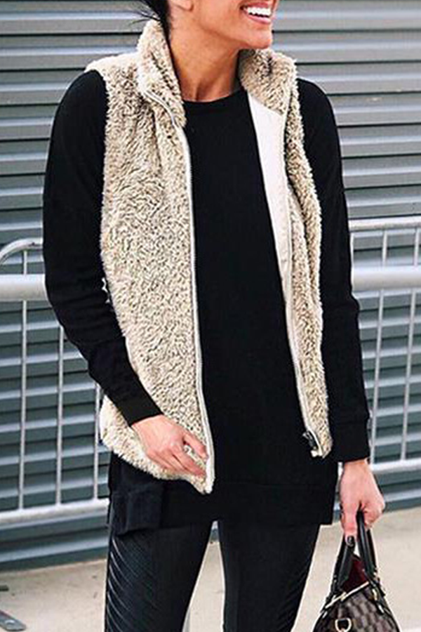 Stilla | Mode Solid Lomme Lynlås Mandarin Krave Toppe