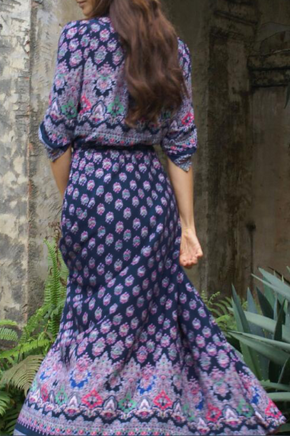 Stilla | Boho Printkjoler Med Sløjfe, Split og V-udskæring