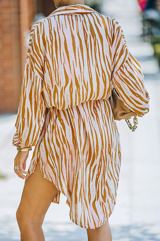 Stilla | Mode Afslappet Stribet Spænde Med Bælte Nedslået Krave Skjorte Kjole Kjoler