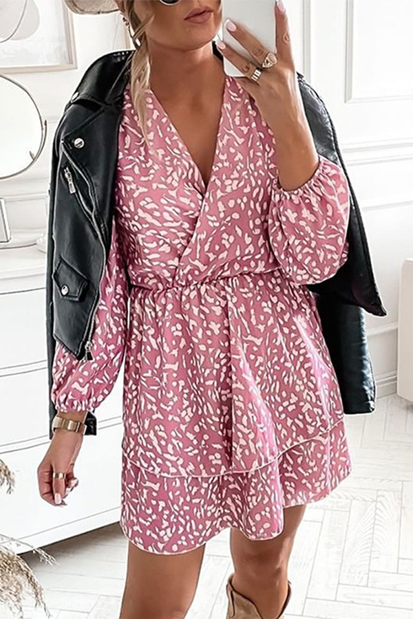 Stilla | Afslappet Print Split Joint Flounce V-hals A-linie Kjoler