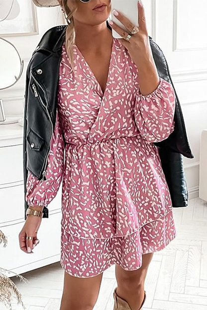 Stilla | Afslappet Print Split Joint Flounce V-hals A-linie Kjoler