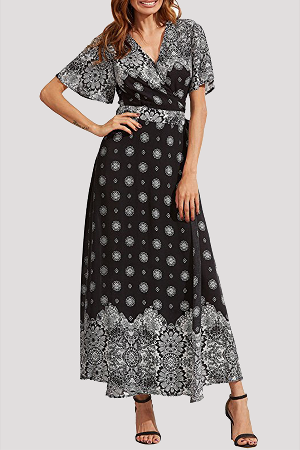 Stilla | Bohemian Geometrisk Frenulum Slids V-hals A-linje Kjoler