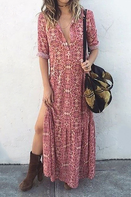 Stilla | Afslappet Print Spænde Slids O-hals Kjoler