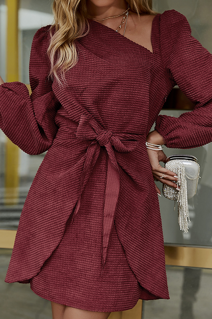 Stilla | Mode Elegant Solid Strop Design Asymmetrisk Skrå Krave A-linie Kjoler