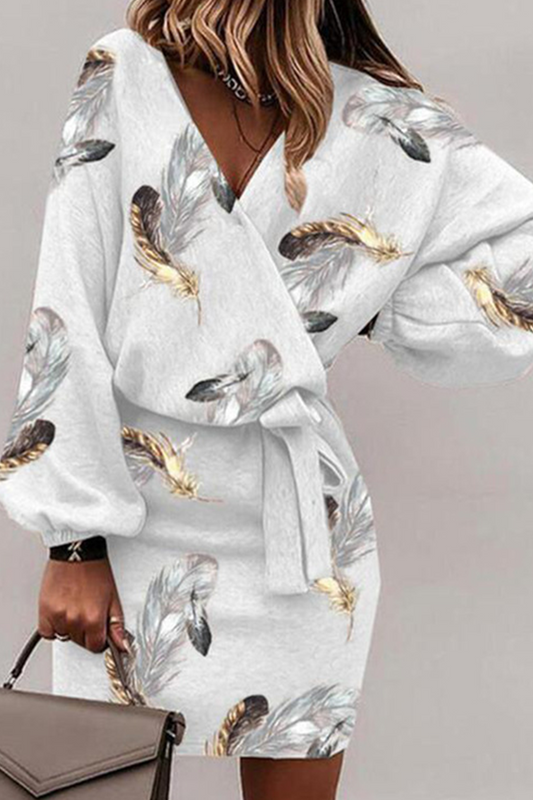 Stilla | Sexet Print Split Joint V-hals Bleistift Skirt Kjoler