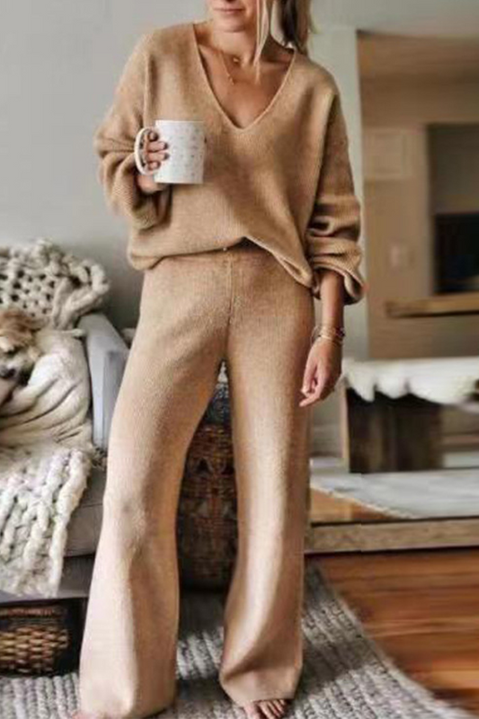 Stilla | Løs To-delt Patchwork Jumpsuit Med V-udskæring og Lange Ærmer