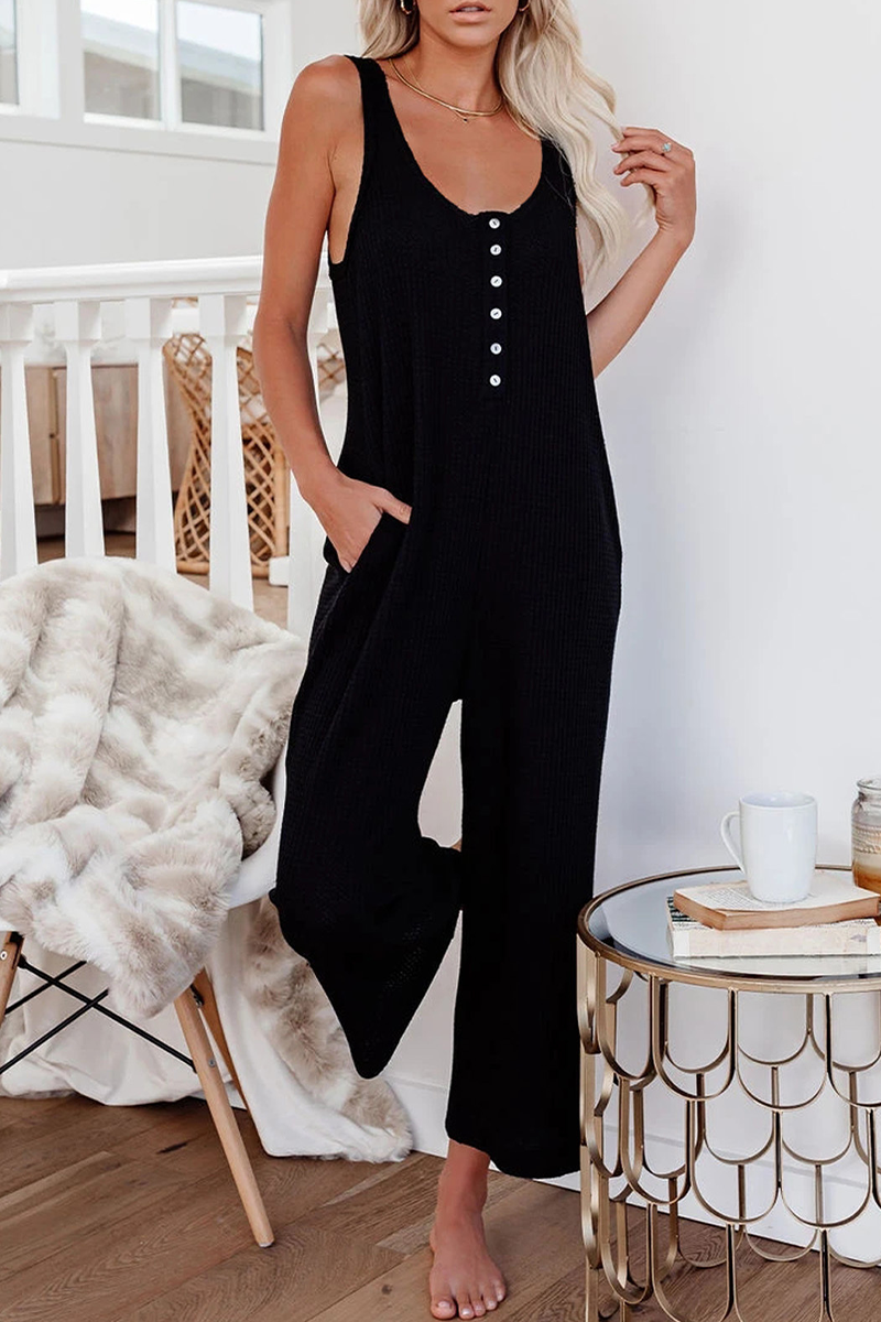 Stilla | Mode Solid Spænde U Hals Lige Jumpsuits