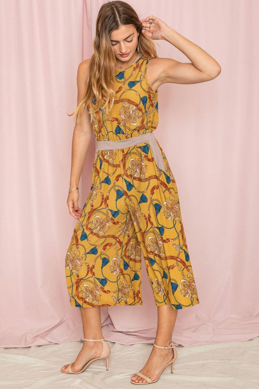 Stilla | Kædestens Frynse Print Kort Jumpsuit
