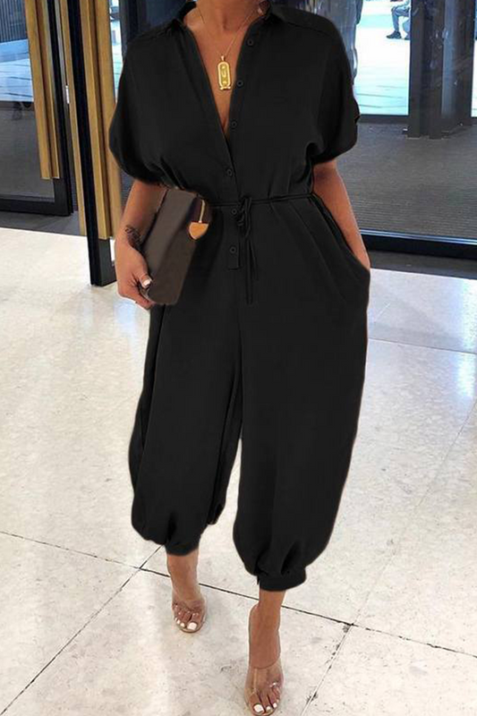 Stilla | Mode Solid Patchwork V-hals Harlan Jumpsuits