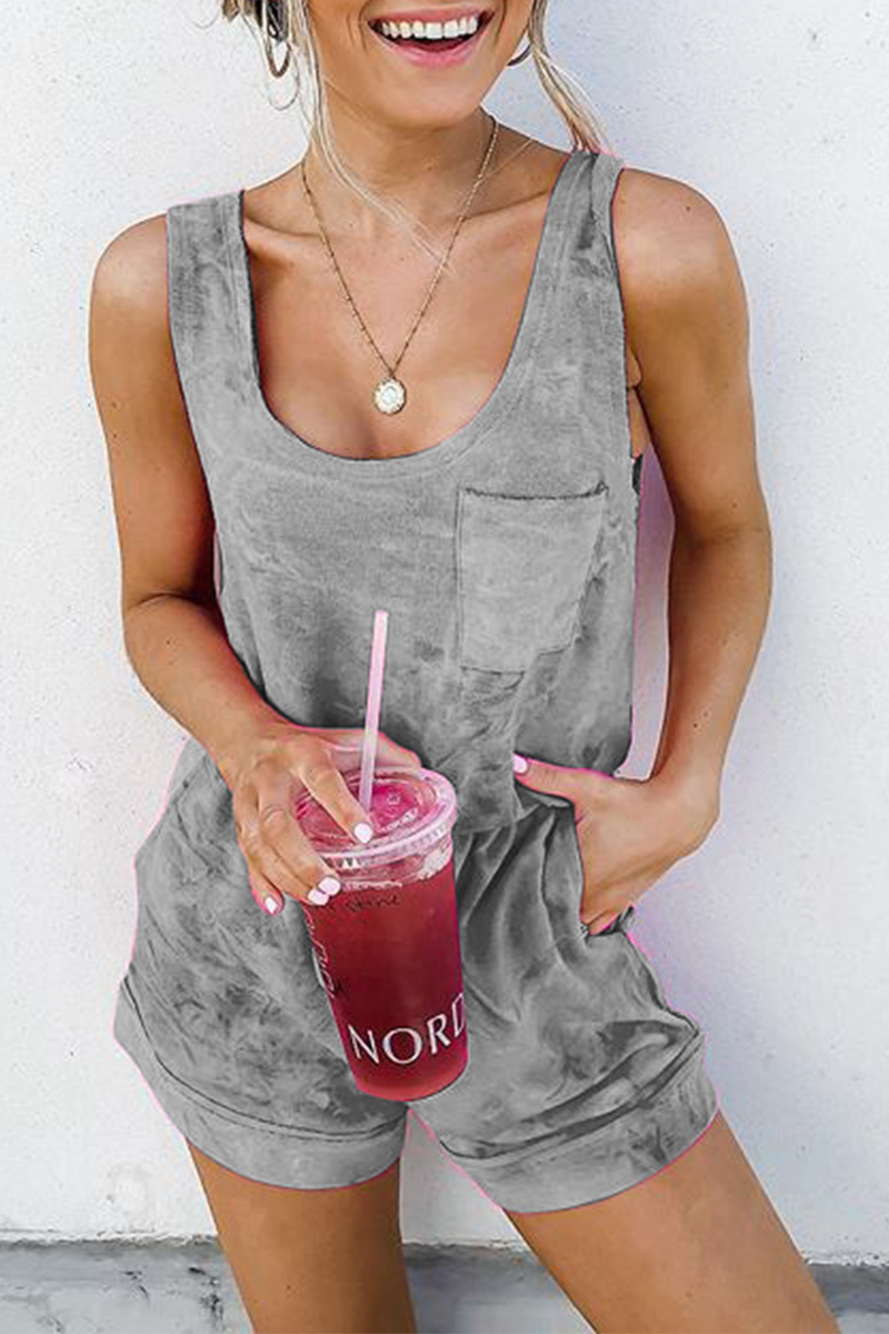 Stilla | Afslappet Patchwork Tie Dye U Hals Lige Jumpsuits