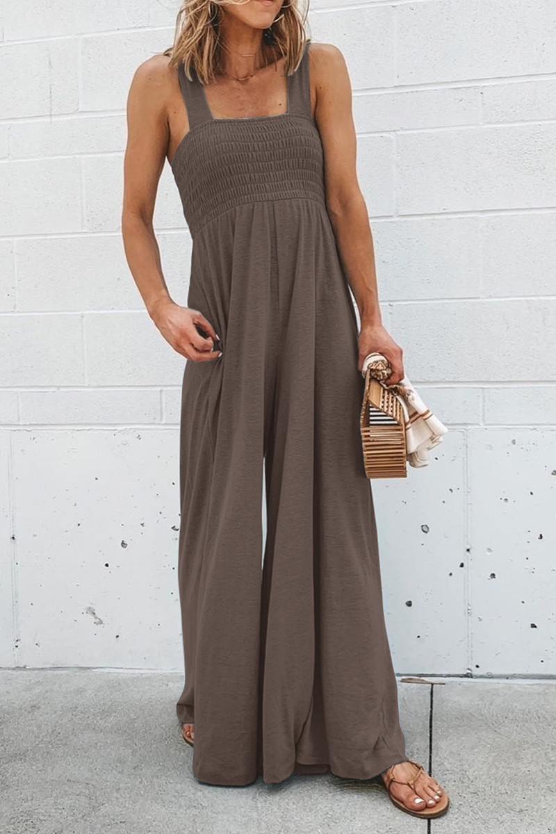 Stilla | Afslappet Solid Split Joint Square Collar Straight Jumpsuits