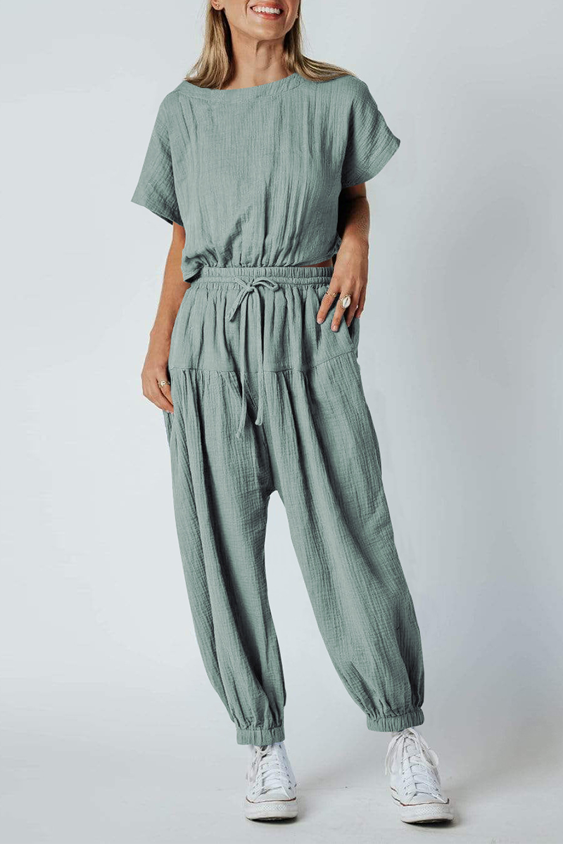 Stilla | Afslappet Solid Patchwork O Hals Harlan Jumpsuits