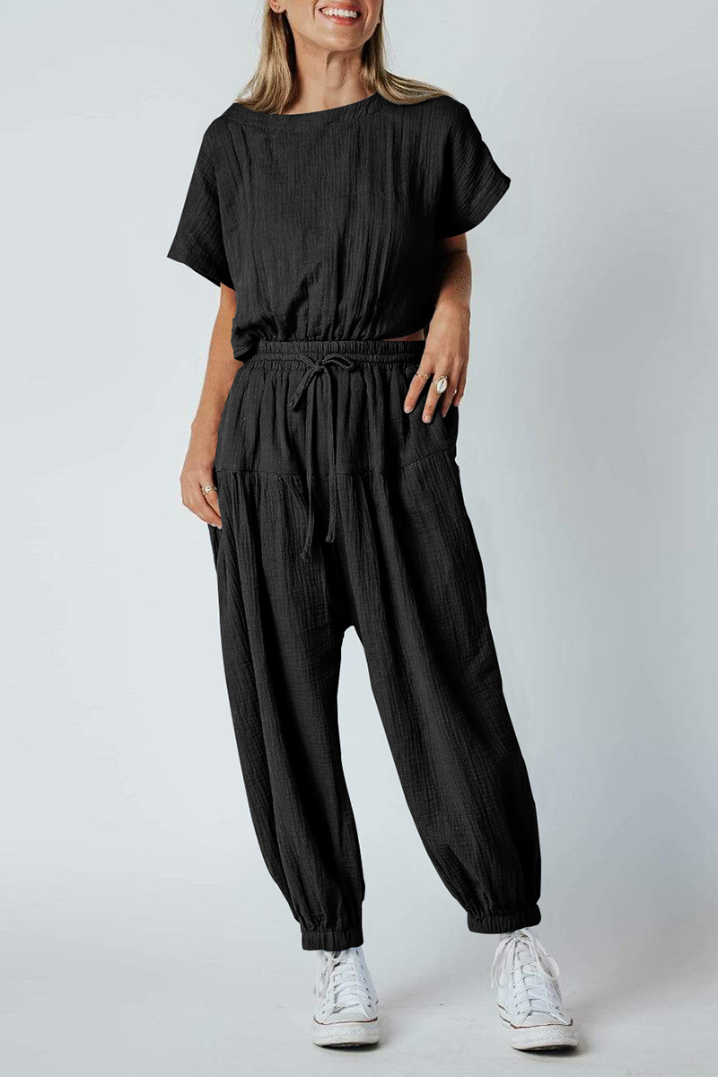 Stilla | Afslappet Solid Patchwork O Hals Harlan Jumpsuits