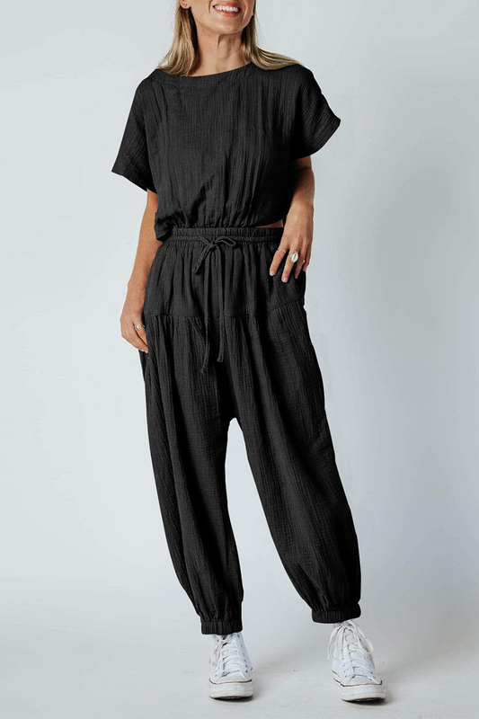 Stilla | Afslappet Solid Patchwork O Hals Harlan Jumpsuits