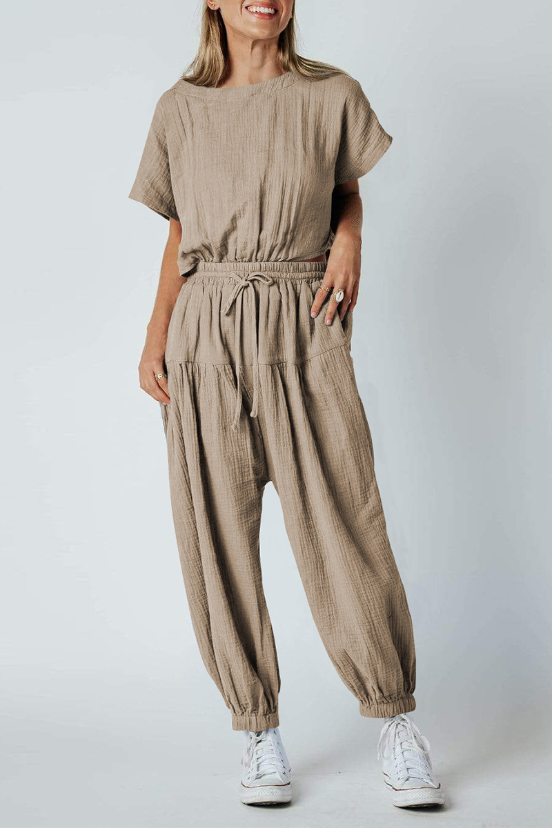 Stilla | Afslappet Solid Patchwork O Hals Harlan Jumpsuits