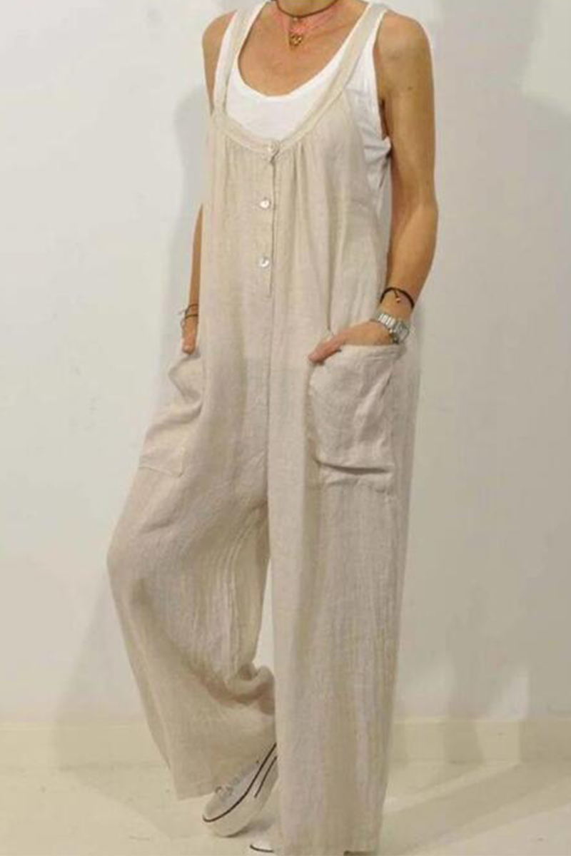Stilla | Afslappet Solid Split Joint U Hals Løs Jumpsuits