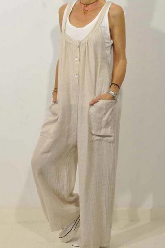Stilla | Afslappet Solid Split Joint U Hals Løs Jumpsuits