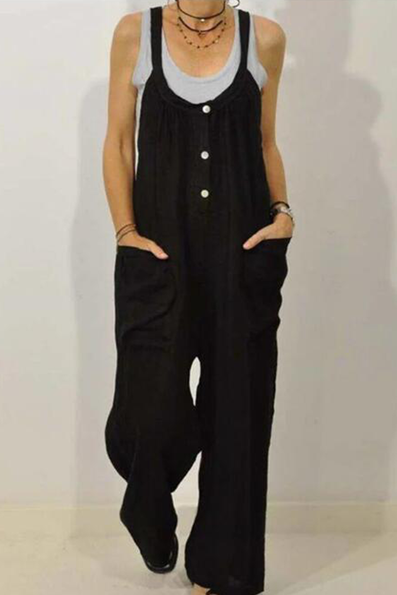 Stilla | Afslappet Solid Split Joint U Hals Løs Jumpsuits