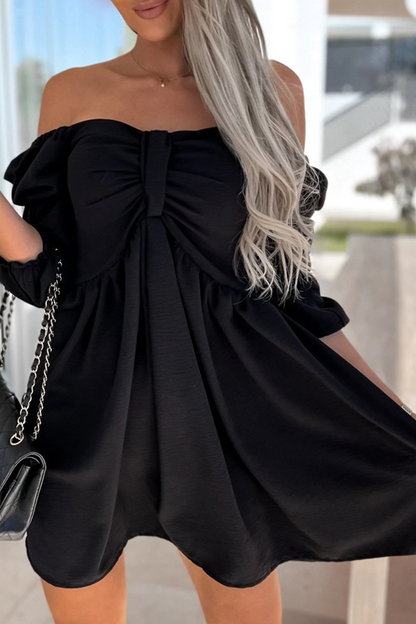 Stilla | Afslappet Solid Split Joint Off the Shoulder Kage Nederdel Kjoler