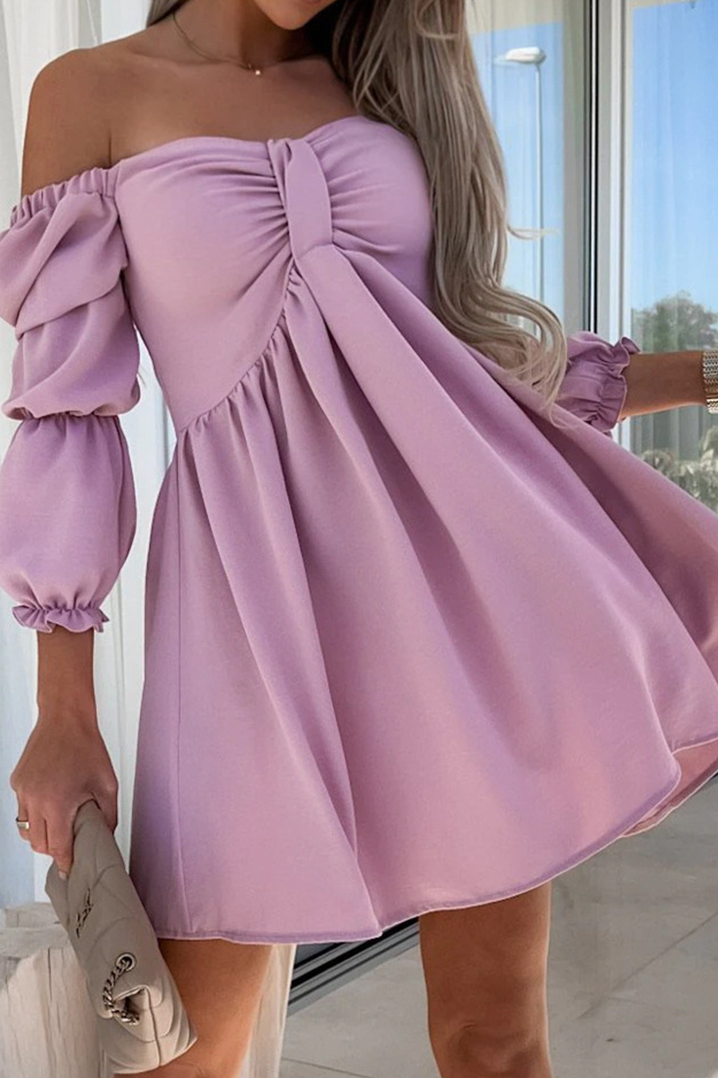 Stilla | Afslappet Solid Split Joint Off the Shoulder Kage Nederdel Kjoler