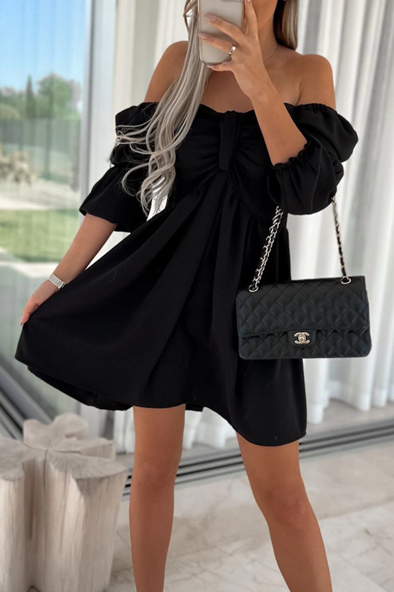 Stilla | Afslappet Solid Split Joint Off the Shoulder Kage Nederdel Kjoler