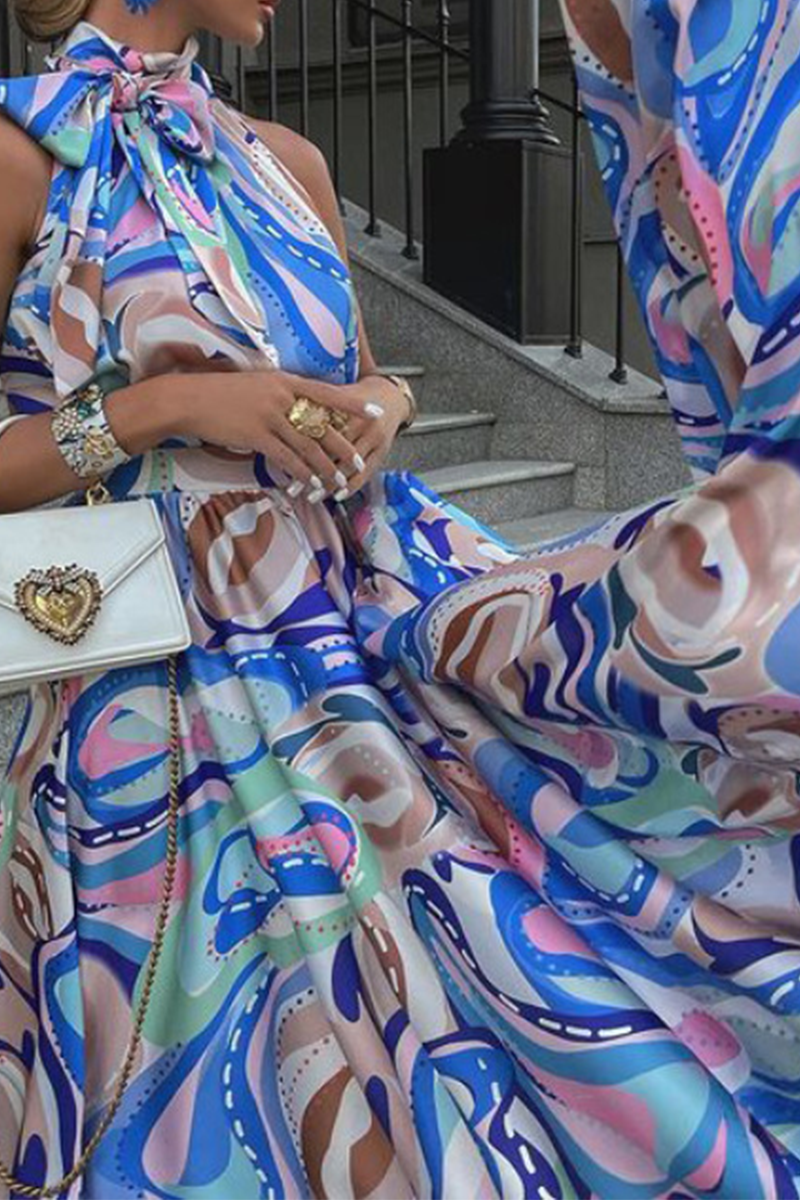 Stilla | Fashion Print Split Joint Halter Kage Skørt Kjoler