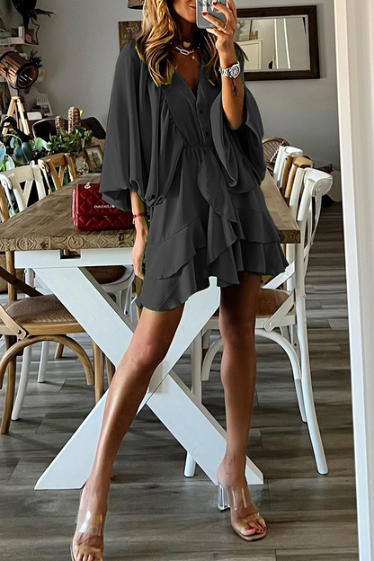 Stilla | Afslappet Solid Split Joint V-hals Kage Skirt Kjoler