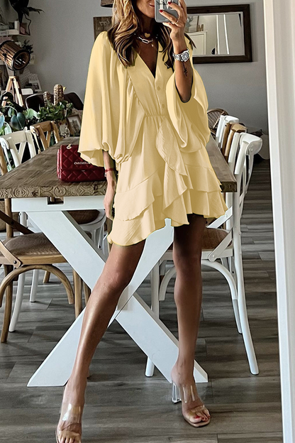 Stilla | Afslappet Solid Split Joint V-hals Kage Skirt Kjoler